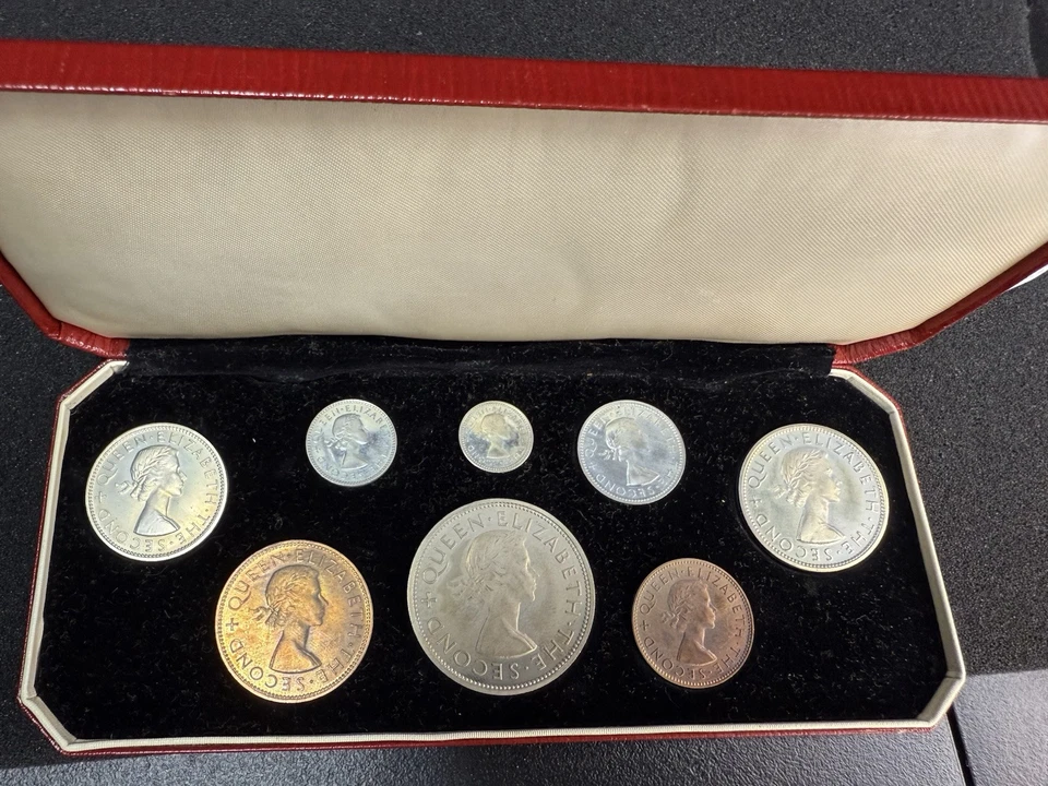 Juego de 8 monedas 1953 coronación de Nueva Zelanda reina Isabel II BU monedas Foto 1 de 3