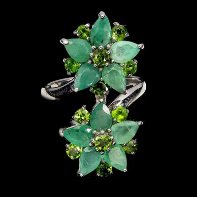 925 Sterling Silver Ring Pear Emerald 6x4mm Chrome Diopside Gemstone Jewelry 8.5 - Image 1 of 4