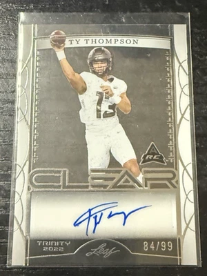2022 Leaf Trinity Football Clear Silver Foil Auto 84/99 Ty Thompson #CA-TT1 - Image 1 of 3
