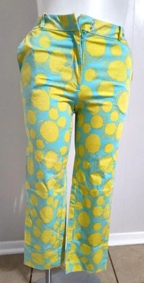 David Brooks High-Waisted Blue Yellow Lemon Print Pants 8 - Image 1 of 4