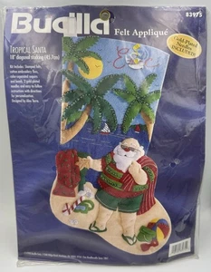 VTG Bucilla Tropical Santa Felt Christmas Stocking Kit 83975 Beach Palm Tree NOS - Picture 1 of 4