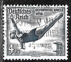 HICK GIRL- USED GERMAN STAMP SC#B83 1936 SEMI-POSTAL DIVING K237 - Picture 1 of 2