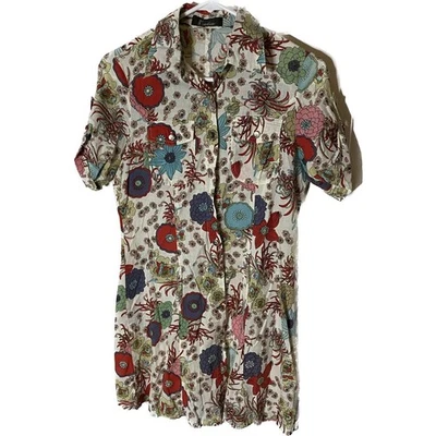 Katia Flower Hippy Dress Small Front Pockets Boho Red Blue Silver Glitter READ  - Изображение 1 из 4