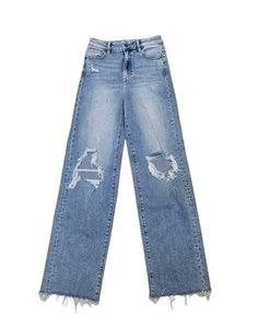 Hidden Los Angeles Jeans Distressed Wide Leg Raw Hem High Rise Women's 25x30 - Picture 1 of 10