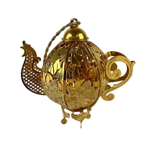 Vintage Baldwin Brass 24K Gold Finish Teapot Christmas Ornament - Picture 1 of 3