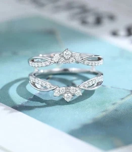 1.3 Ct Round Cut White Moissanite Women's Enhancer Ring in 14K White Gold Plated - Picture 1 of 8