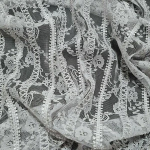 Striped Ribbon Floral Lace Fabric Light Grey Non Stretch Sold By The Metre - Picture 1 of 5