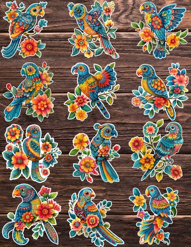 Folk Art Bird Die Cut Vinyl Stickers Set Scrapbooking Laptop ...