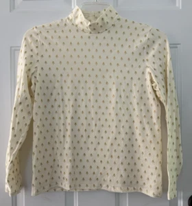 Talbots Petite PM Elfenbein Gold Weihnachtsbäume Langarm Mock Rollkragen Shirt - Bild 1 von 7