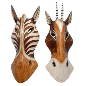 Antílope Caballo Animal Madera Máscaras Mezcladas 2 10" Decoración Pared Nº12 Safari Cabeza Marrón - Imagen 1 de 13