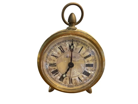 Vintage Bulova Japan Wind Up Clock With Alarm Round Brass Tested Cover