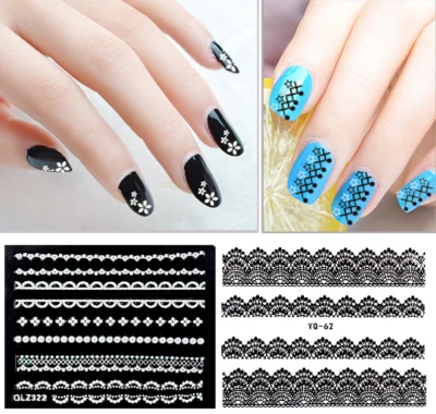 10 Sheets 3D Design Nail Art Tips Decal DIY Lace Flower Manicure Stickers NS14