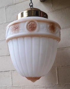 Antique Satin Milk Glass Pendant Globe Light Shade w Brass Gallery Lamps - Picture 1 of 11