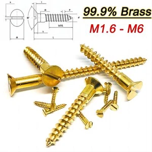 100X SOLID BRASS SLOTTED COUNTERSUNK WOOD SCREWS ALL GAUGES & SIZES 1.6,2,3,4,6 - Picture 1 of 45