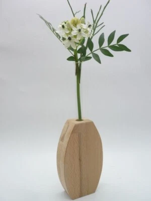 Blumenvase mit Reagenzglas Oval aus Buchenholz Vase für einzelne Blume  - Bild 1 von 4