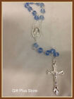 LIGHT BLUE Crystal ROSARY Beads Necklace With Crucifix 