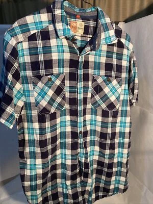 Ruff Hewn Shirt Mens Medium Blue/teel T Plaid Flannel Short Sleeve - Image 1 of 4