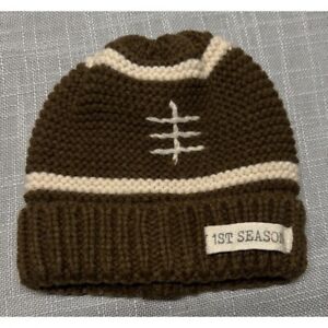 Mudpie Infant Crochet Football Beanie Size 0-6 Months Brown 1st Season