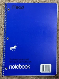 Vintage Mead 1985 Wide Ruled 70 Sheet Spiral Notebook Unicorn Logo Blue - Picture 1 of 4