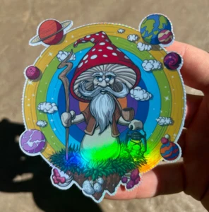 Space Hippie holographischer Aufkleber wasserdicht Vinyl Trippy 420 Stoner Kunst Aufkleber - Bild 1 von 2