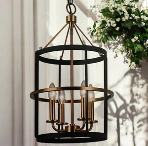 Bargeni Moderner Pendelleuchte 4 Glühbirnen Deckenleuchter Schwarz und Messing gebürstet - Bild 1 von 14