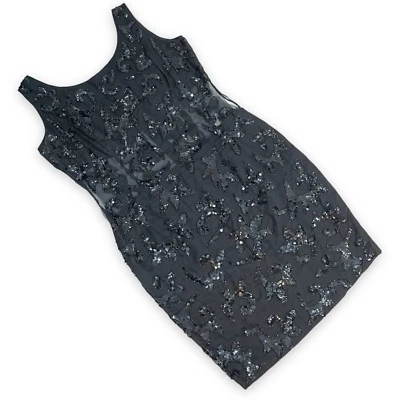 Vestido De Colección Carmen Marc Valvo Negro Bodycon Transparente Cuentas y Lentejuelas Talla 12 - LEER Foto 1 de 4