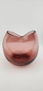 Blenko?Art Glass Vase Pinched Amethyst Purple Rose MCM Pontil Mark - Picture 1 of 17