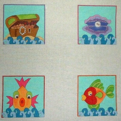 Posavasos Ocean Beach o cuadros pequeños HP pintado a mano lona punta de aguja JG Foto 1 de 2