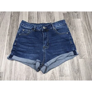 Shein Womens Size Small Cuffed Whiskered High Rise Denim Blue Jean Shorts - Picture 1 of 9
