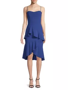 New $375 BLACK HALO 14 Barbados Dress Cobalt Blue Knee Length Tiered Flutter NWT - Picture 1 of 8