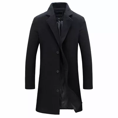 Mens Winter Wool Coat Trench Coat Outwear Overcoat Long Jacket Fashion Slim Fit, - Image 1 of 4