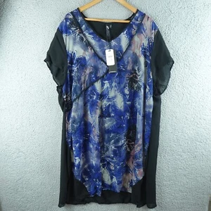 NEW TS Taking Shape Womens Dress 24 Blue Femme Print Shift Short Sleeve Sheer - Picture 1 of 8