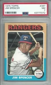 Tarjeta de béisbol Topps 1975 #387 de Jim Spencer, Texas Rangers clasificación PSA 7 - Imagen 1 de 1