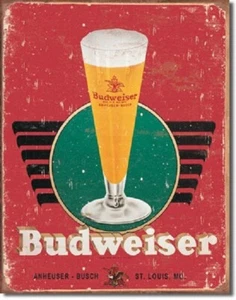 Budweiser Glass Metal Sign 12.5x16 - Picture 1 of 1