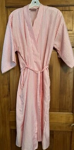 Vintage Jayre of California Kimona Robe MEDIUM Pink White Stripe Pockets Tie - Picture 1 of 5