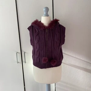 Urban Outfitters Knitted Pom Pom Gilet Cardigan Size S Small With Hood - Picture 1 of 9