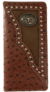 Longhorn Mens Wallet Western Bifold Check Book Style W011-14 Ostrich Brown - Picture 1 of 4