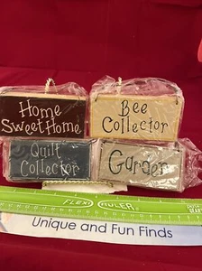 Four Wooden Home Decor  4”x2” Signs Wall Art Home, Sweet Home And Bee Collector+ - Picture 1 of 10