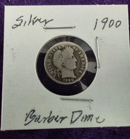 1900 SILVER BARBER DIME G+ condition US coin ungraded Cover