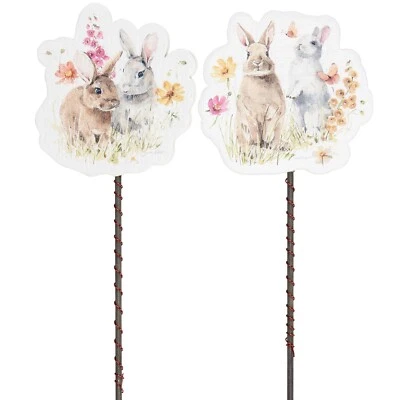 Primitives by Kathy Floral Bunny Pick Sign Set of 2 Garden Spring Easter Decor - Image 1 of 4