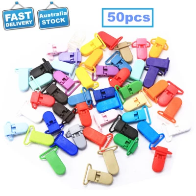 50x Random Colored Plastic Pacifier Holder Suspender Dummy Clip Baby Shower Gift - image 1 of 4