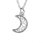 CRESCENT MOON Necklace - Pewter Charm on Chain Filigree Swirl Delicate Design
