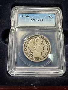 1912-D Barber Silver Half Dollar ICG VG8 - Picture 1 of 2