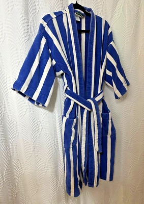   Hill & Archer Turkish Robe Short Sleeve 100% Cotton Stripes Blue/White OS - Image 1 of 4