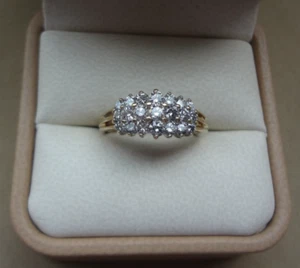 14K YG .36 CTW ROUND DIAMOND GRADUATED 3 ROW RING - Picture 1 of 6