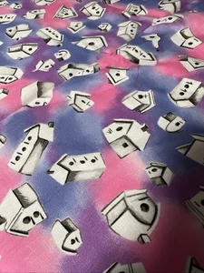 Cotton Quilting Fabric Colorful Birdhouses Tie-Dye Print 1 Yards X 1 Yard  Cute - Picture 1 of 3