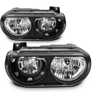 Headlights Assembly Left+Right For 2008-2013 2014 Dodge Challenger Black Housing - Picture 1 of 12