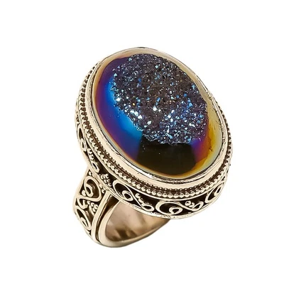 Titanium Drusy Solid 925 Sterling Silver Ring s.6 S2076 (USR-89) - Image 1 of 3