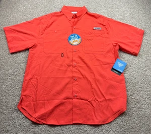 Columbia PFG Hemd Herren Medium Lachs Orange Knopfleiste Belüftet Angeln Caped Neu - Bild 1 von 11