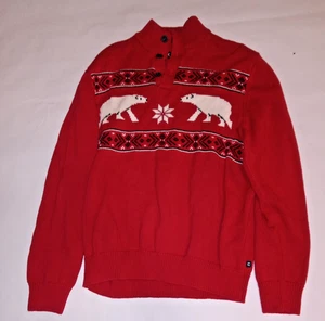 Chaps Men’s Red Christmas Sweater Medium Quarter Button Collar Polar Bear - Picture 1 of 7